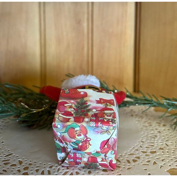 Vintage Flocked Santa Full Beard Wrapped Green Red Candy Cane Package Christmas - Picture 3 of 5